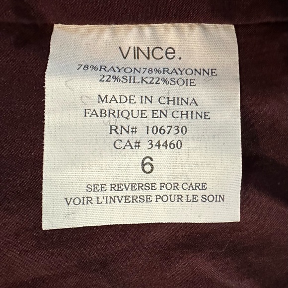 Vince. Sleeveless Silk Velvet V-neck Mini Slip Dress in Burgundy w Ruffle Hem - Picture 6 of 6